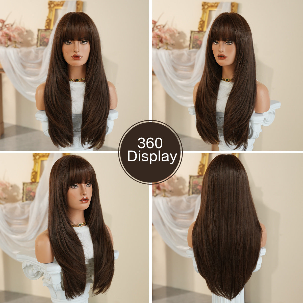 Bangs Daily Use Fluffy Synthetic Heat Resistant Long Straight Wig
