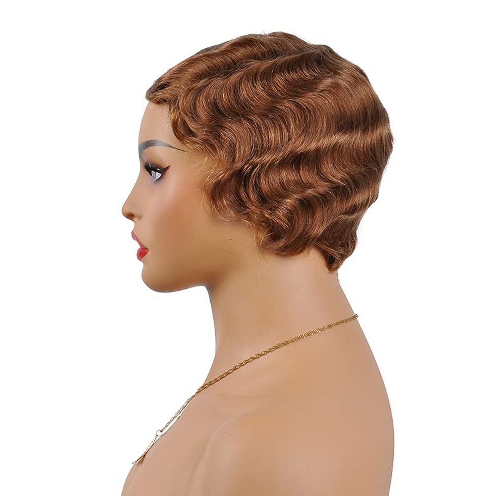 Mechanism Short Human Vintage Head Water Ripple Real Hair Wig