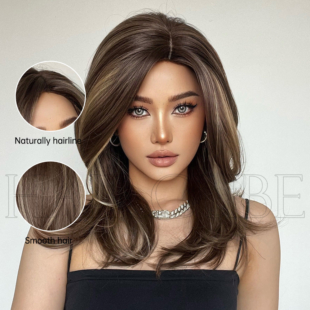 Bangs Gradient Brown Shoulder Hair Female Natural Full Long Straight Wig