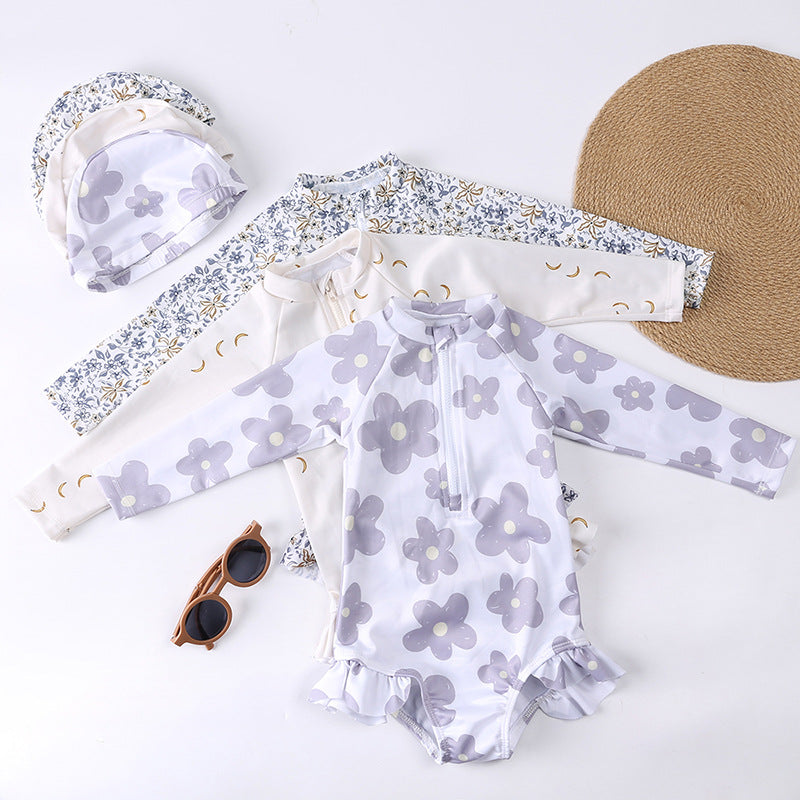 Children's Summer Swimsuit One-piece Long Sleeves Sun Protection Beach Vacation Jumpsuit, Climbing Suit