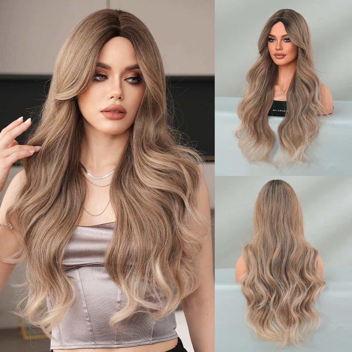 Women's Fashion Mid-length Colorful Curly Hair Sheath Big Wave Chemical Wig Long Curls