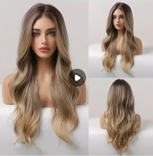 Women's Fashion Head Dyed Gradient Golden Synthetic Wig Short Curly Hair