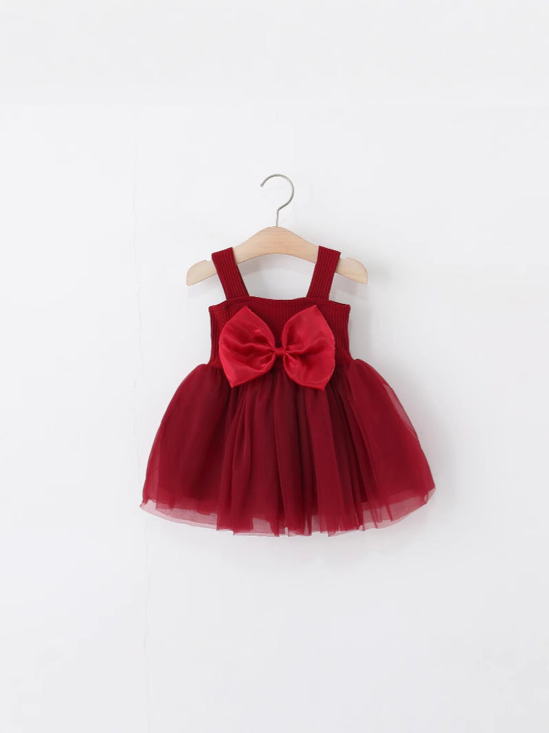 Children's Trendy Clothing Sleeveless One-piece Summer Bow Suspenders Mesh Princess Vest Children's Dress