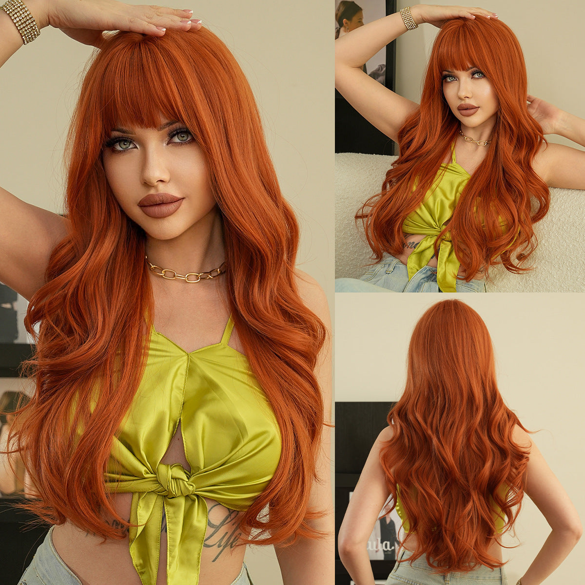 Bangs Big Wave Head Cover Rose Net Chemical Wig Long Curls