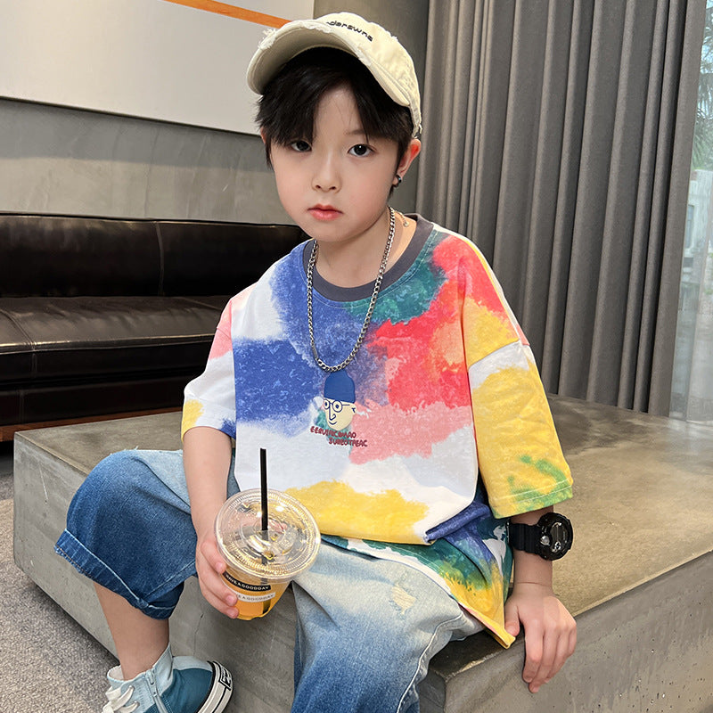 Children's Clothing Summer Clothes Cotton Short Sleeve Middle Big Fashion Children's T-shirt