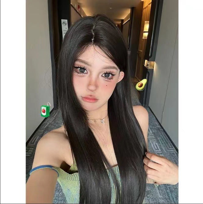 Front Lace Female Mid-length Fluffy Bangs Curly Wig Long Curls