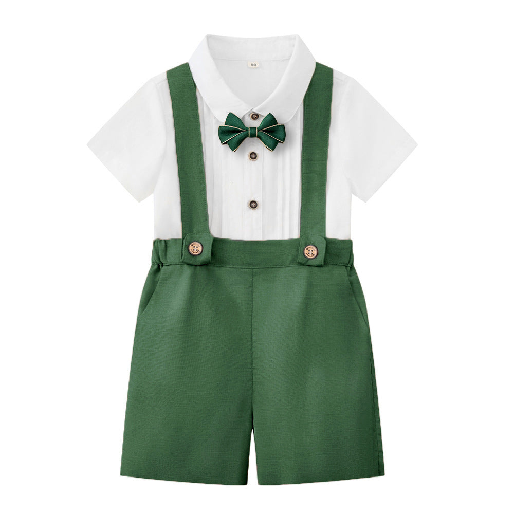Children's Summer Clothing Solid Color Shirt Overalls Dress Two-piece Set Children's Suit