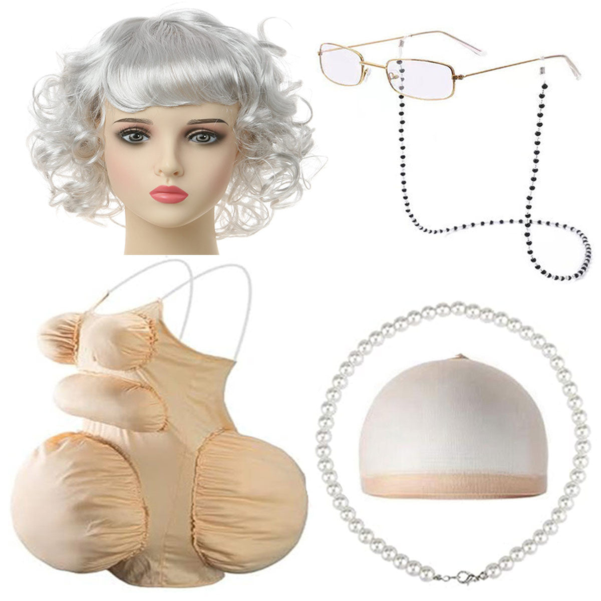 Fake Fat Belly School Day Role Play Dress Cos Wig