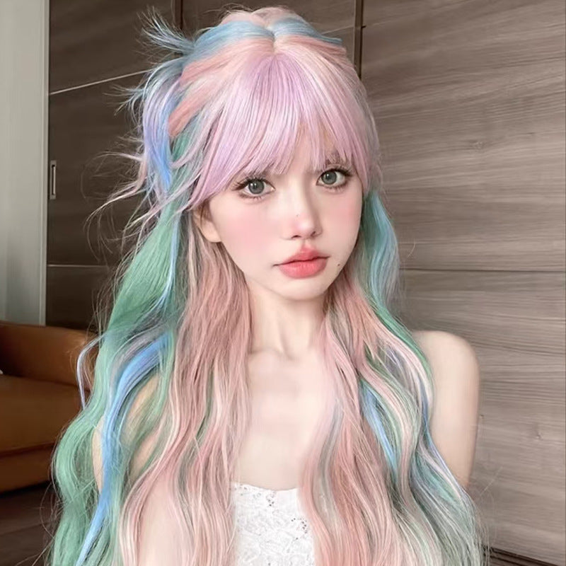 Curly Hair Full Top Rainbow Soft Wig Long Curls