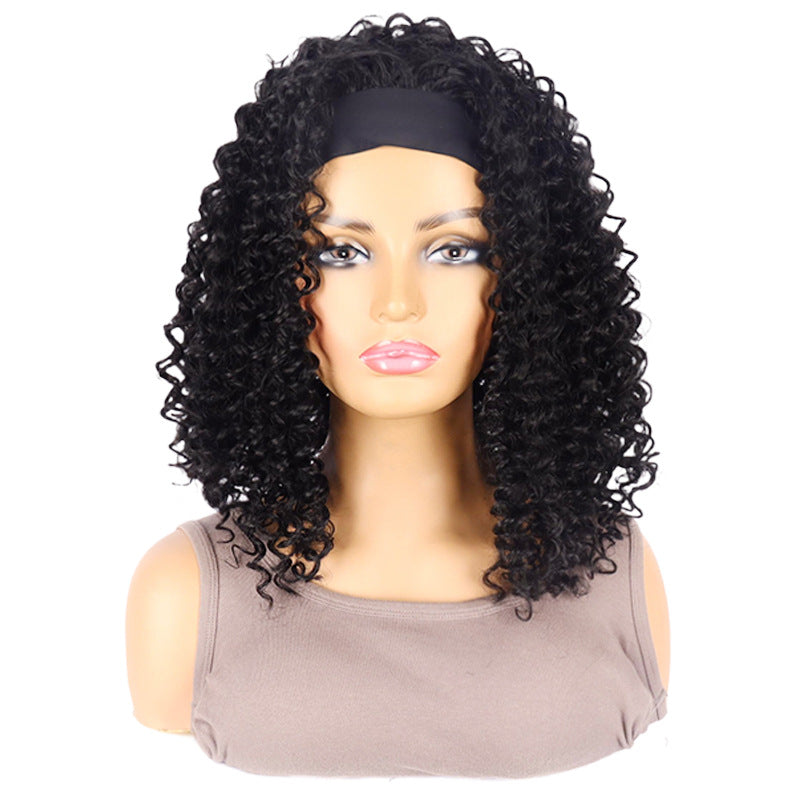 Black Band Head Cover Ice Ribbon Hand Wrapped Small Wig Short Curly Hair