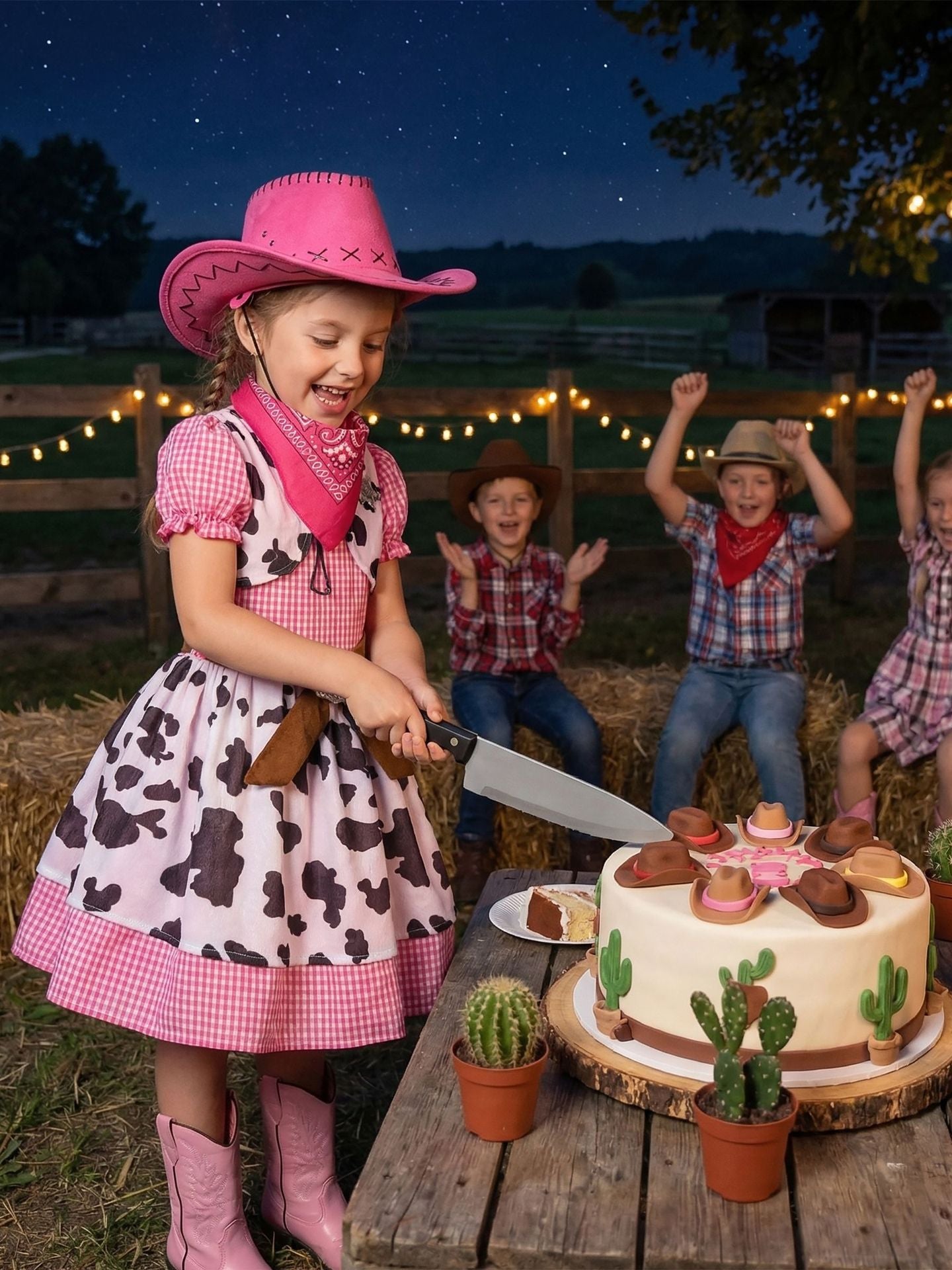 Western Denim Halloween Pink Leopard Print Holiday Party Children's Suit