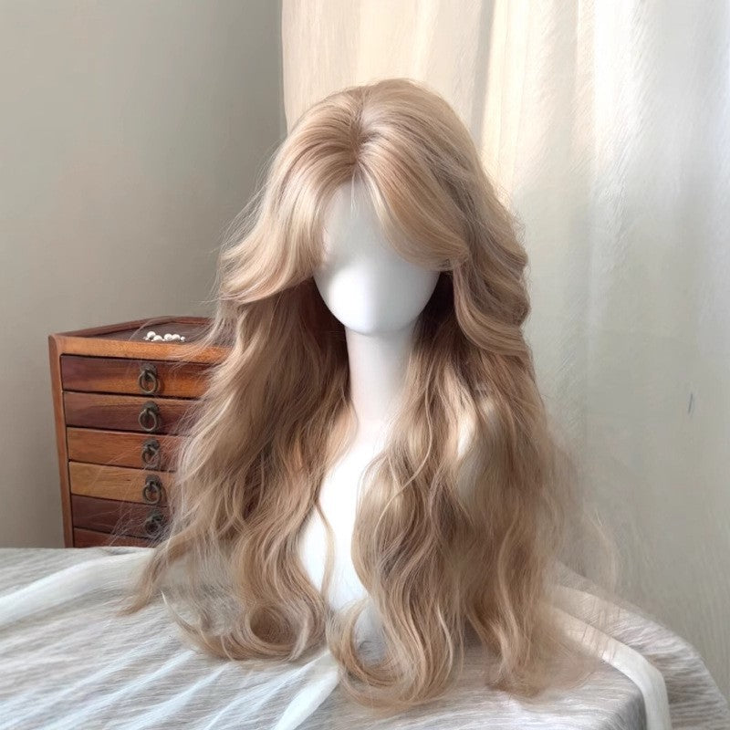 Cream Barbie Gold Female Mid-point Milk White Beige Wig Long Curls