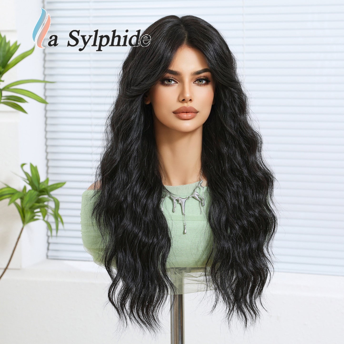Female Word Bangs Full Top Simulation Human Hair Silk Water Wig Long Curls