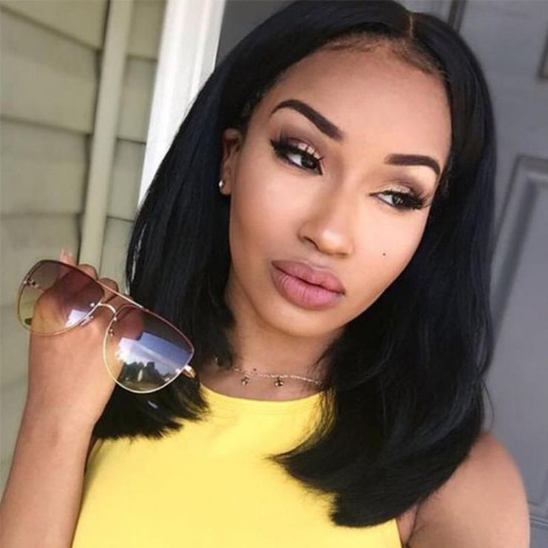 Women's Golden Head Side Bangs Chemical Fiber Wig Short Straight Hair