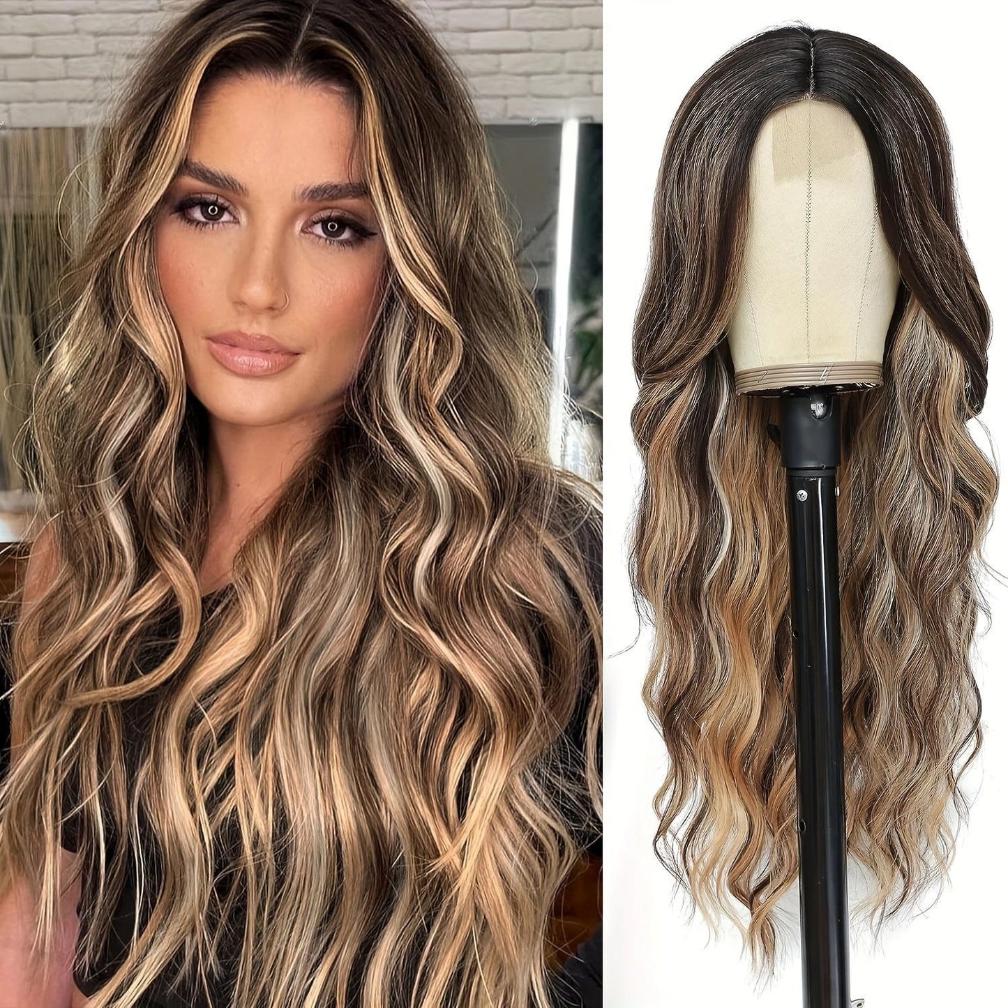 Lace Medium Small Highlight Curly Hair Synthetic Wig Long Curls