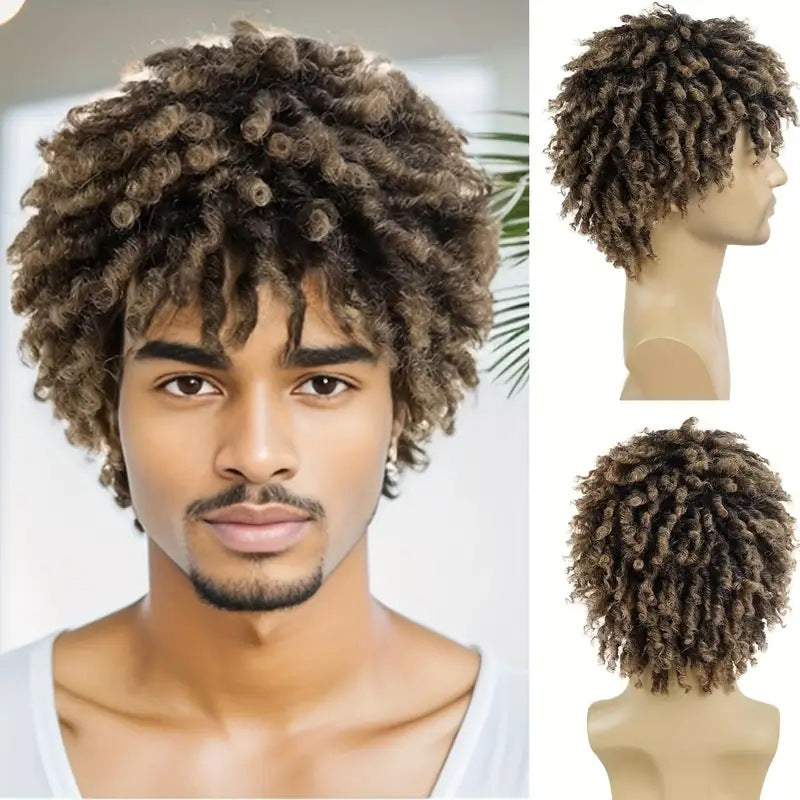Men's African Dreadlocks Head Cover Black Tube Roll Wigs With Small Men's Wig