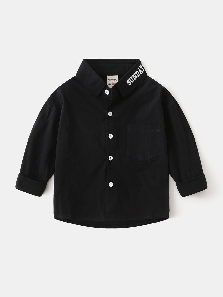 Children's Style Solid Color Wide Shoulder Embroidered Children's Shirt