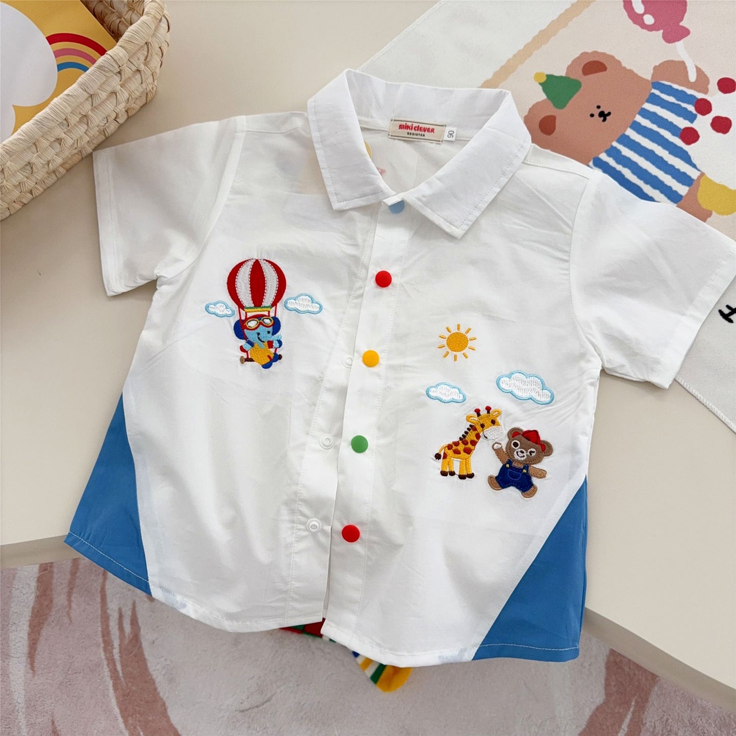 Children's Summer Woven Cotton Boys Lapel Cartoon Children's Shirt