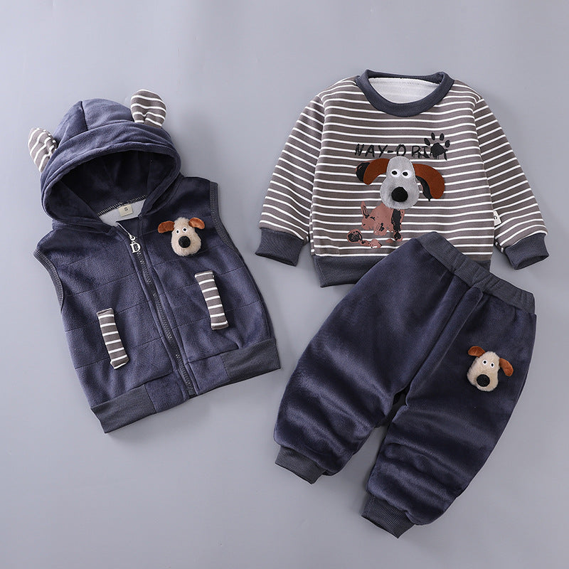 Men's Veet Boy Fleece Striped Puppy Sweater Children's Suit