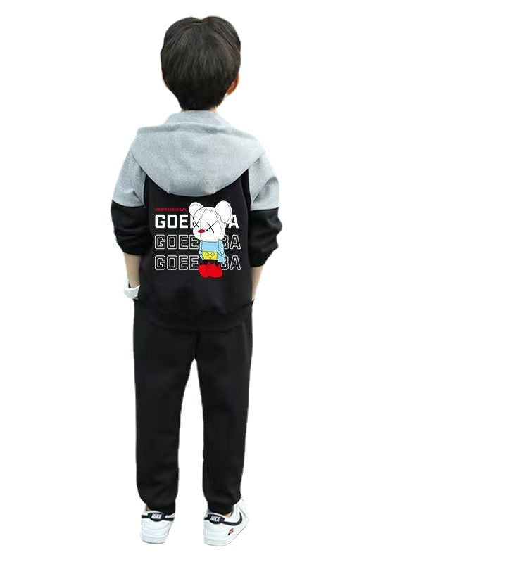 Children's Coat Middle Big Cardigan Sweater Hooded Leisure Sports Children's Suit