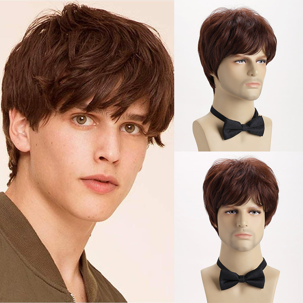 Men's Natural Handsome Short Curly Hair Chemical Wig Long Curls