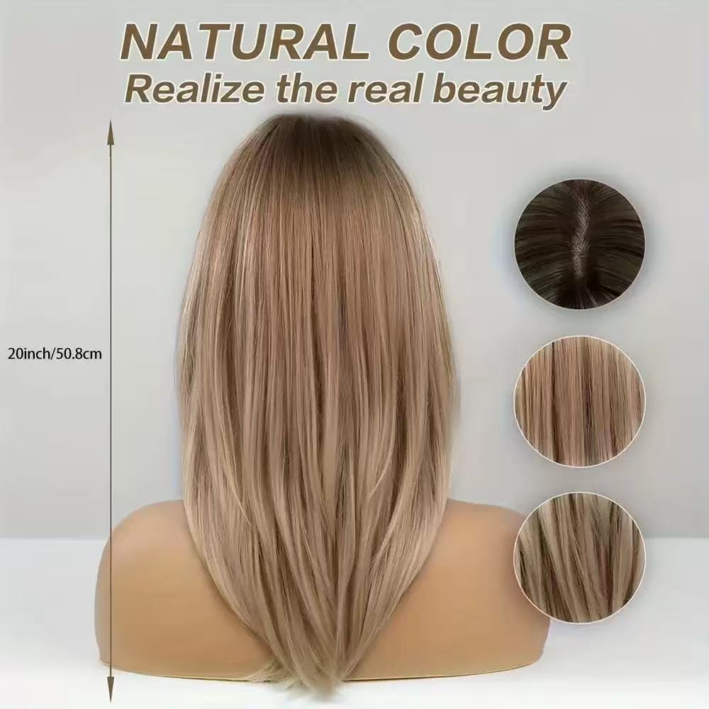 Red Brown Bangs Straight Hair Mechanism Chemical Wig Long Curls