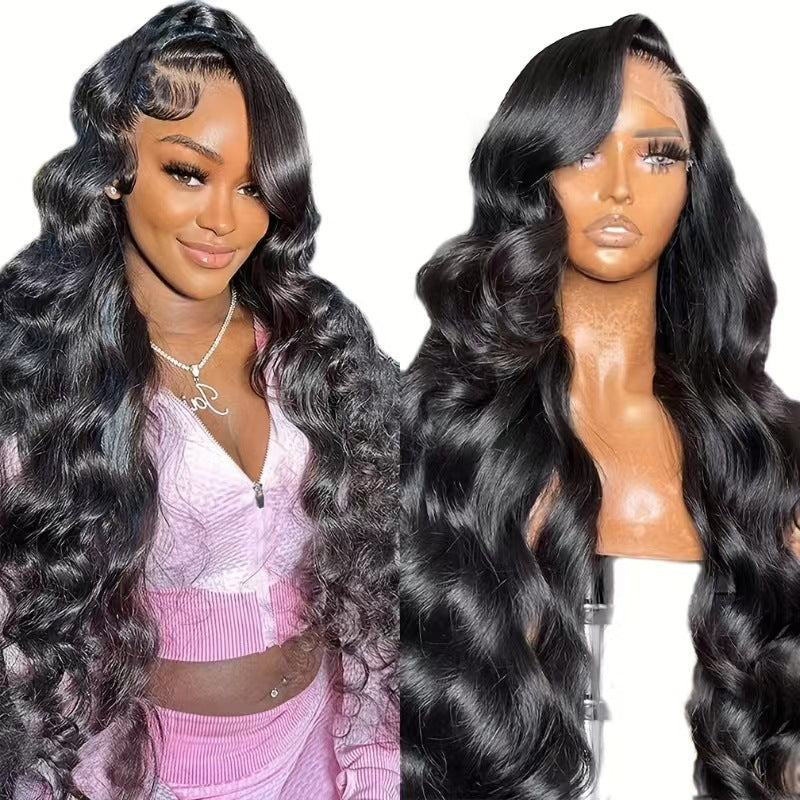 Women's Front Lace Mid-length Straight Hair Black Head Wig Long Curls