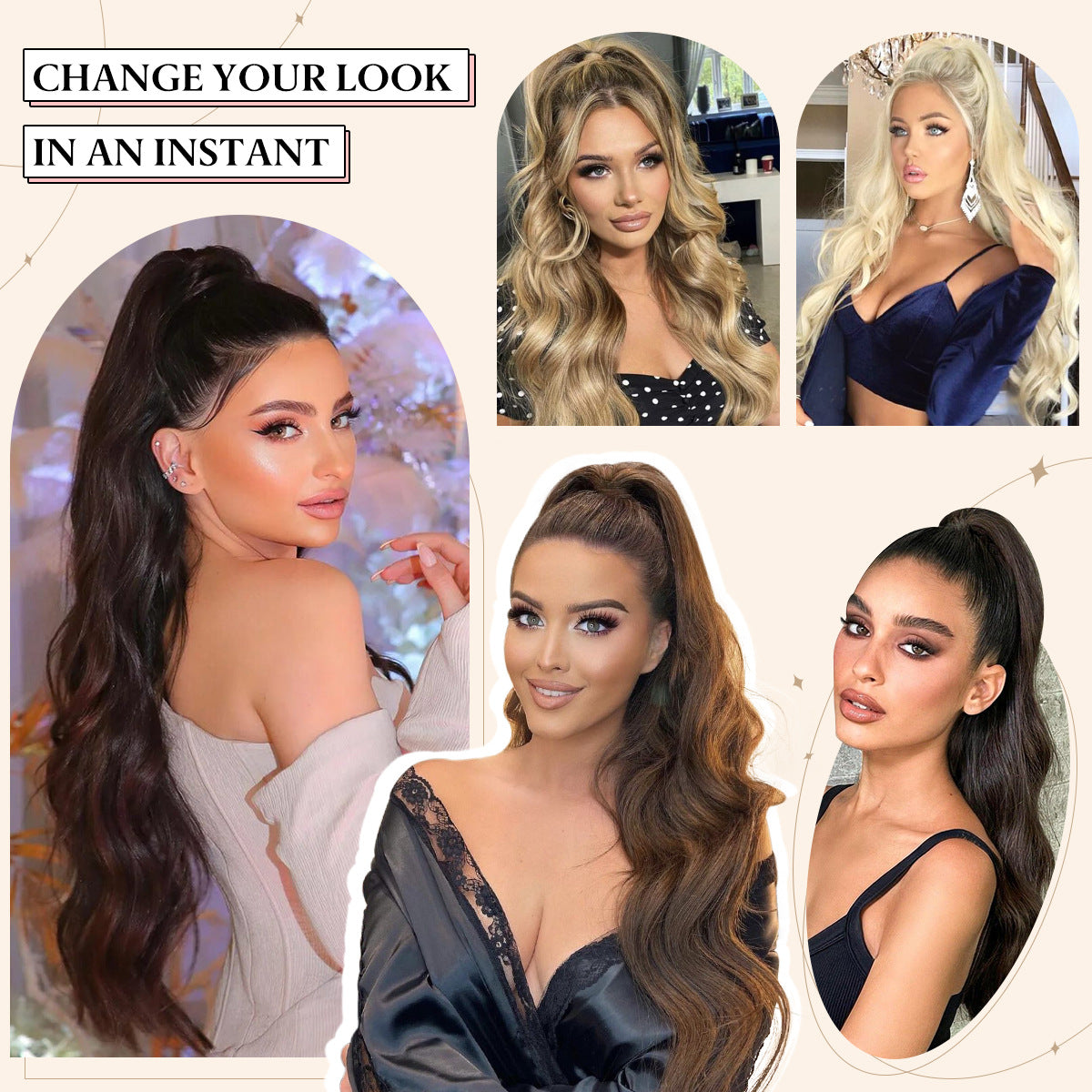 Women's Ripple Drawstring Chemical Fiber Long Curly Wig Ponytail