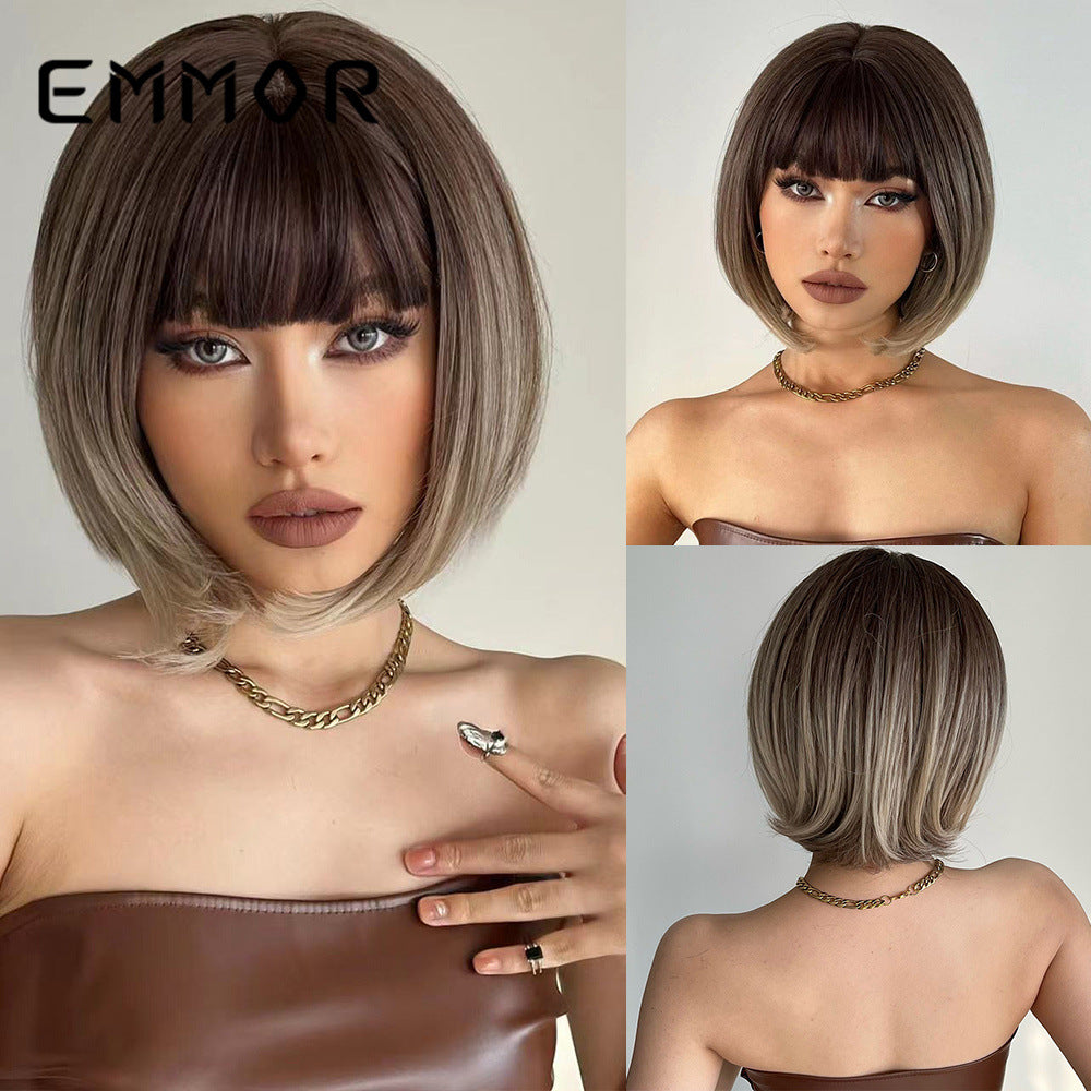 Short Hair Bangs Head Chemical Fiber Long Straight Wig