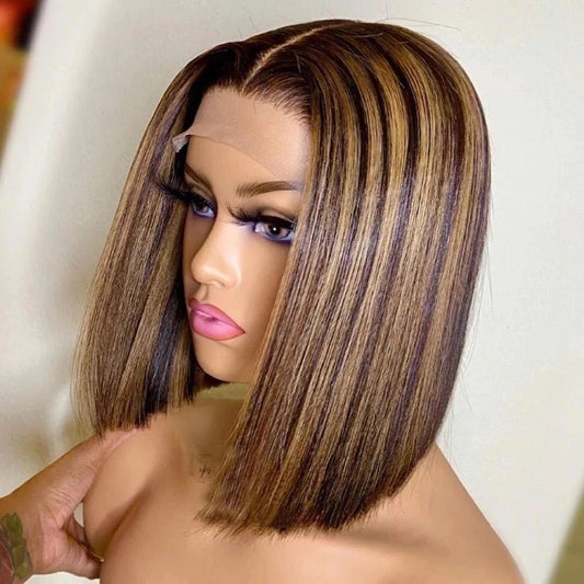 Women's African Black Center Parting Synthetic Wigs Wig Short Straight Hair