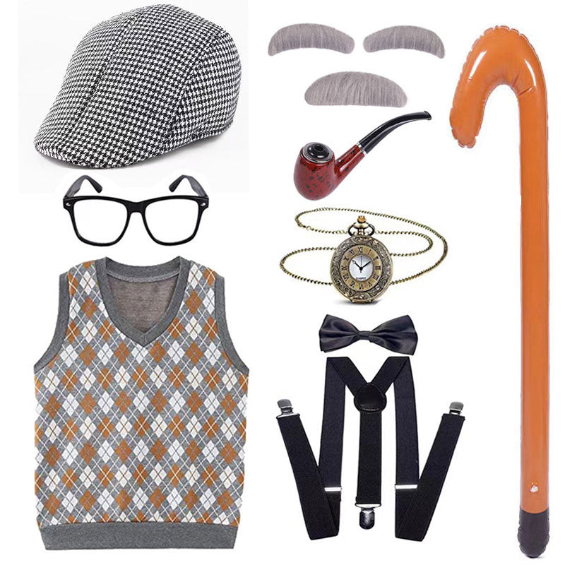 Children's Grandpa Vest Clothing School Day Old Beard Cos Wig