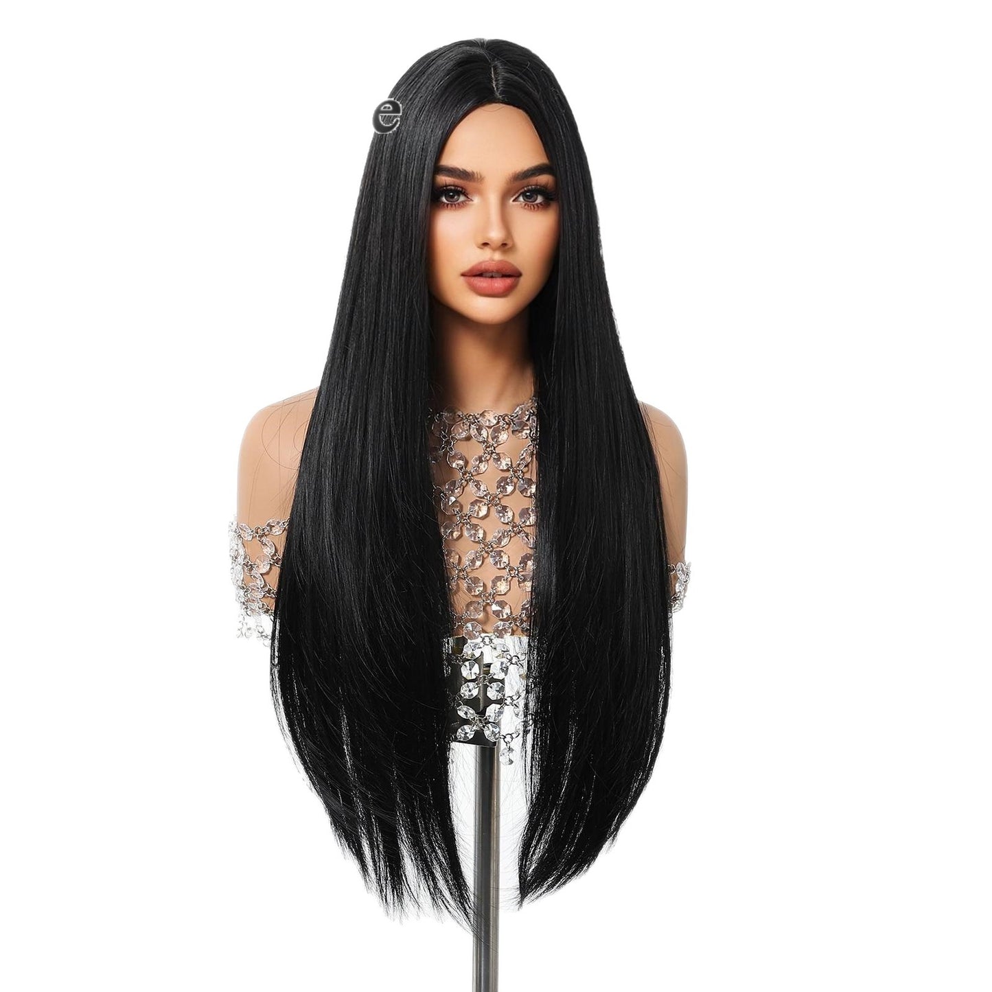Women's Black Mid-length Hair Matte Fiber Long Straight Wig