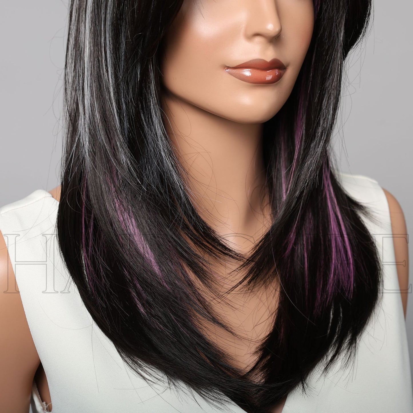 Black Dyed Mid-length Temperament Long Layer Female Mechanism Synthetic Wigs Wig Short Straight Hair