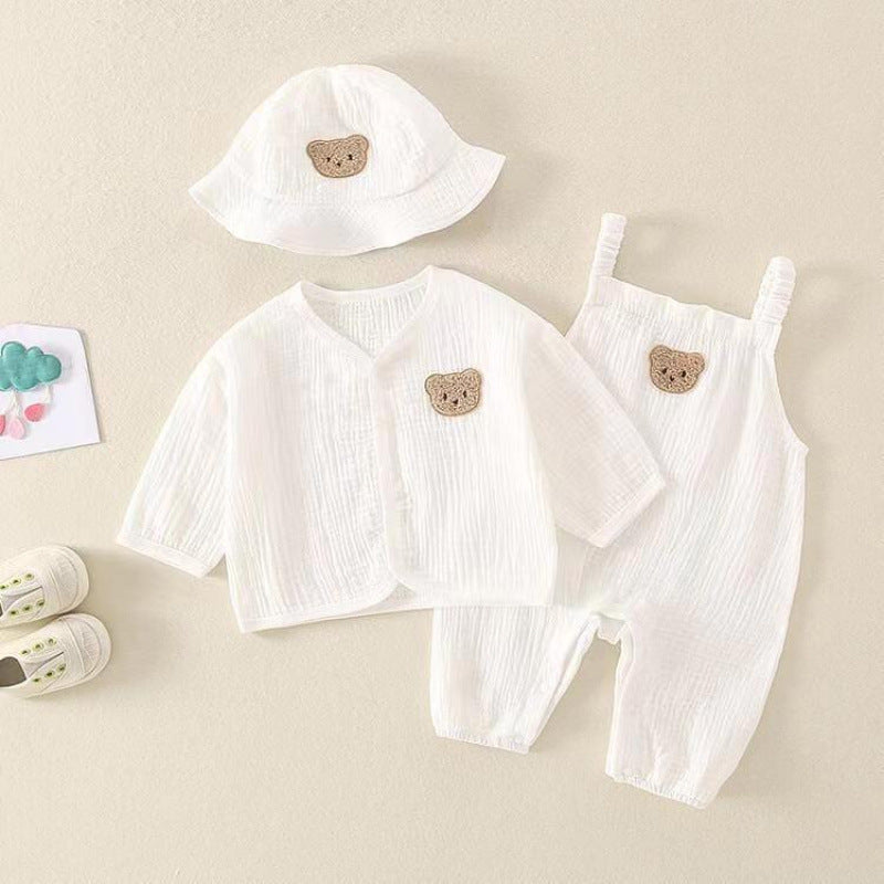 Women's & Men's Born Infant Gauze Bear Sleeveless Jumpsuit Cardigan Jumpsuit, Climbing Suit