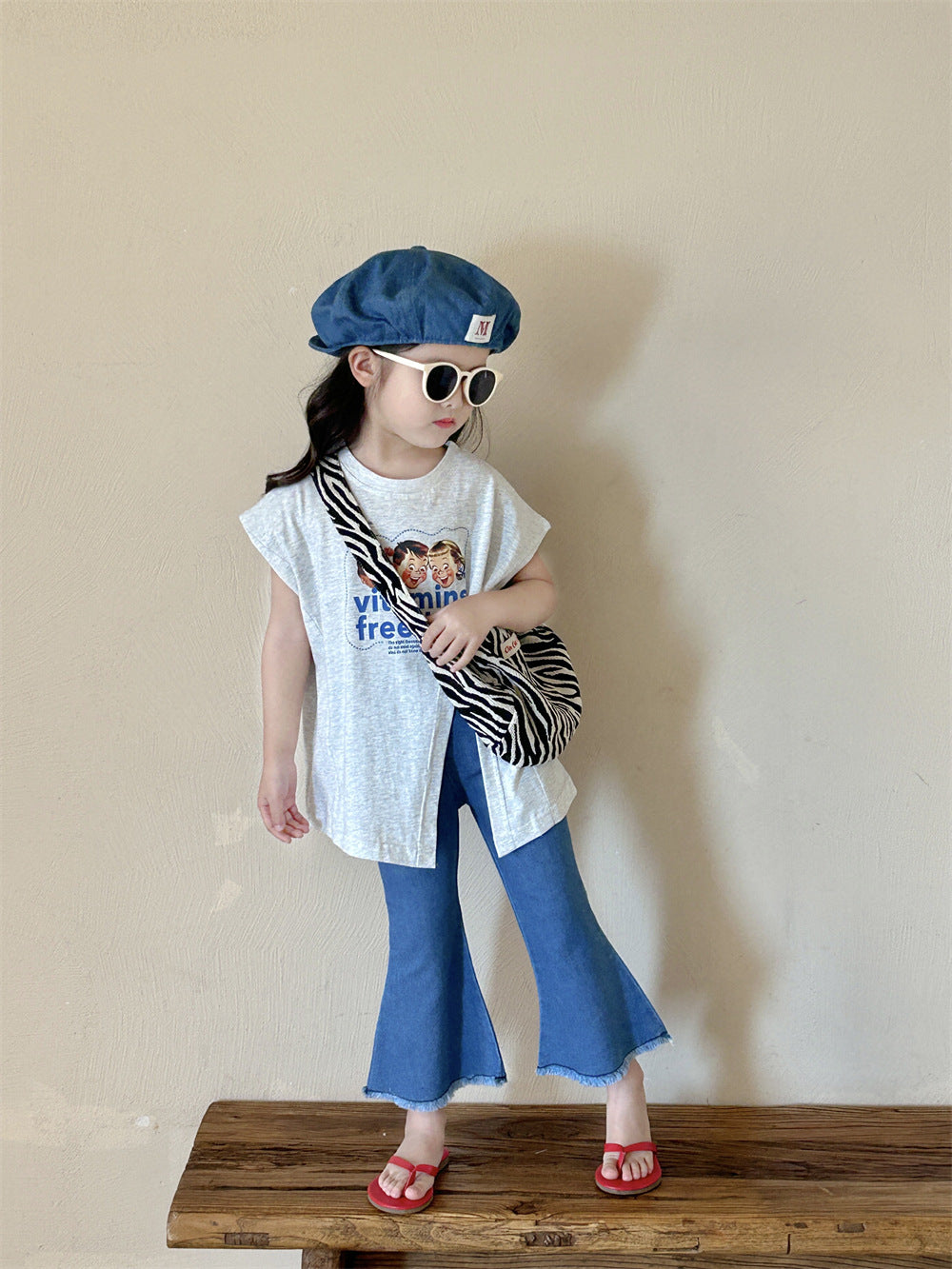 Children's Cartoon Printed Mid-length Summer Korean Style Children's T-shirt