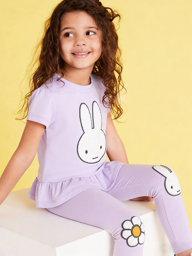 Children's Summer Clothing Short Sleeve Cotton Wooden Ear Pleated Trendy Thin Children's Suit