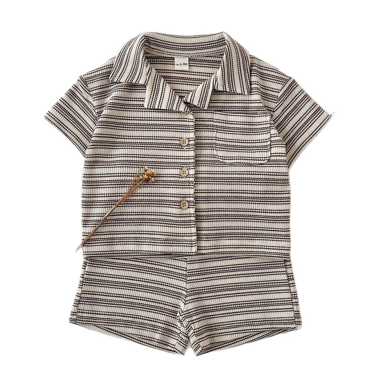 Children's Solid Color Narrow Striped Button Two-piece Children's Suit