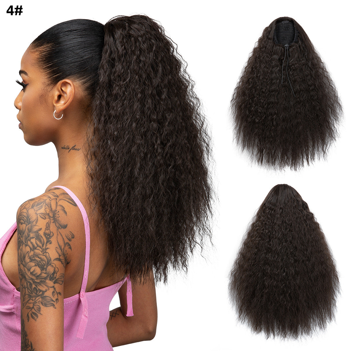 Corn Stigma Chemical Fiber Long Straight Hair Black Wig Ponytail