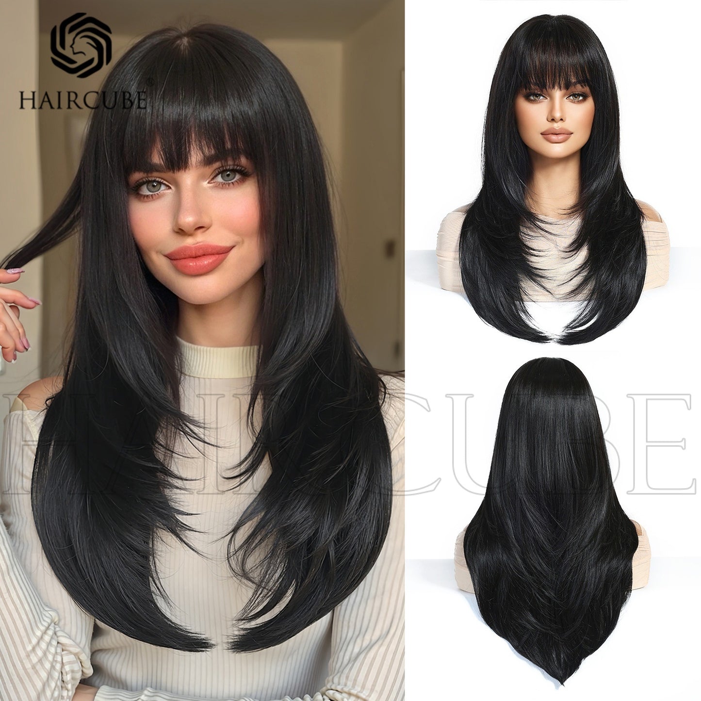 Hair Layered Mechanism Wine Red Festival Atmosphere Long Straight Wig