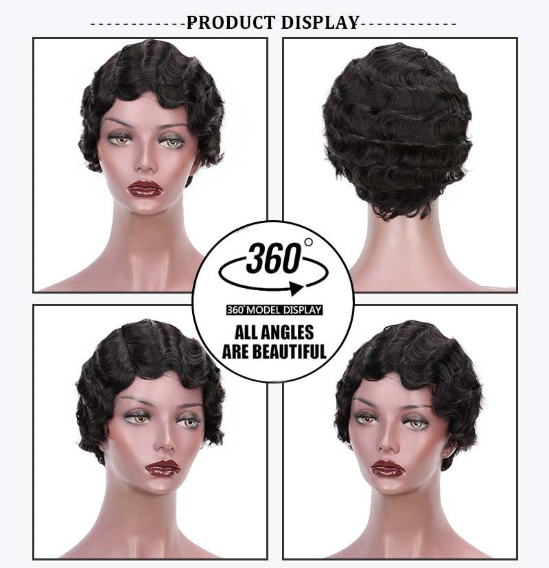 Water Wave Head Cover Retro Ripple Female Wig Short Curly Hair