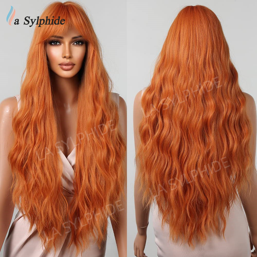 Hair Red Orange Brown Rose Net Matte Wig Long Curls
