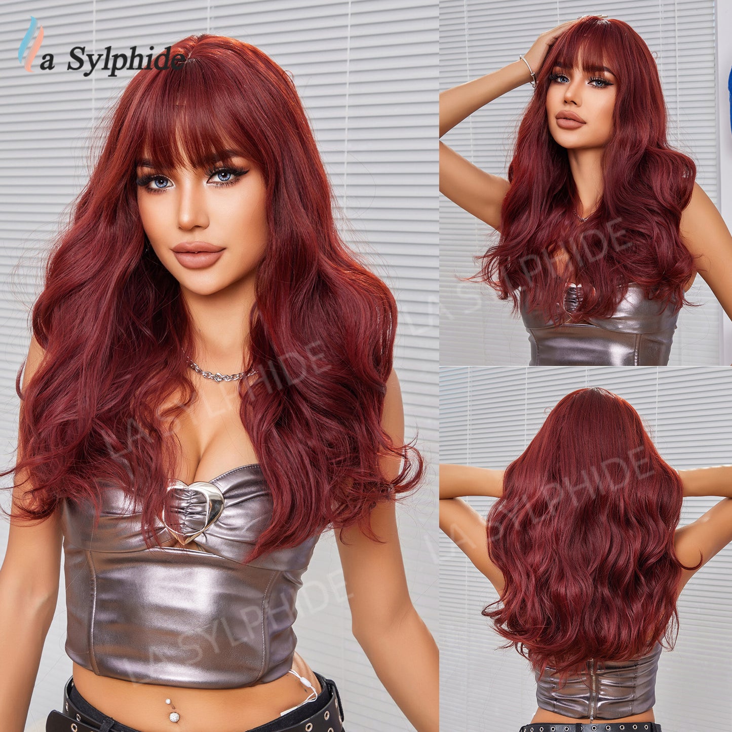 Red Female Curly Hair Rose Net Wig Long Curls