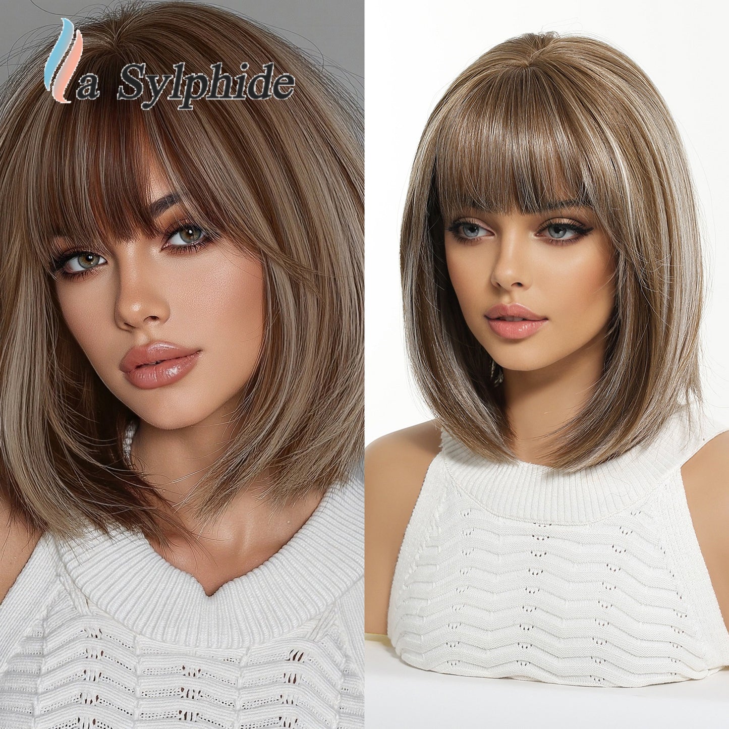 Gradient Bangs Fashion Shoulder Mechanism Rose Wig Short Straight Hair