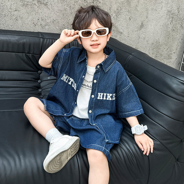 Children's Summer Letters Denim Handsome Trendy Clothing Wear Children's Suit