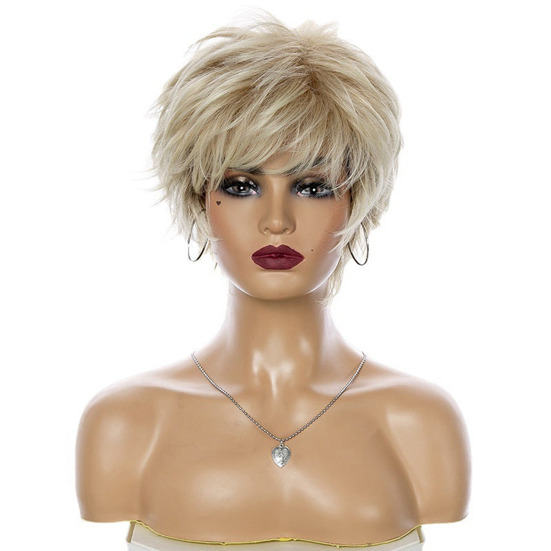 Fashion Curly Golden Lady Light Gold Wig Short Straight Hair