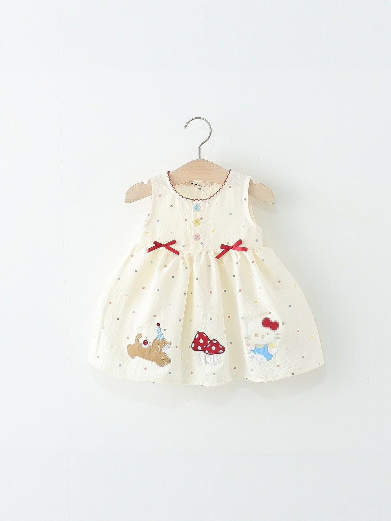 Children's Cartoon Polka Dot Single Layer Cotton Vest Skirt Western Children's Dress