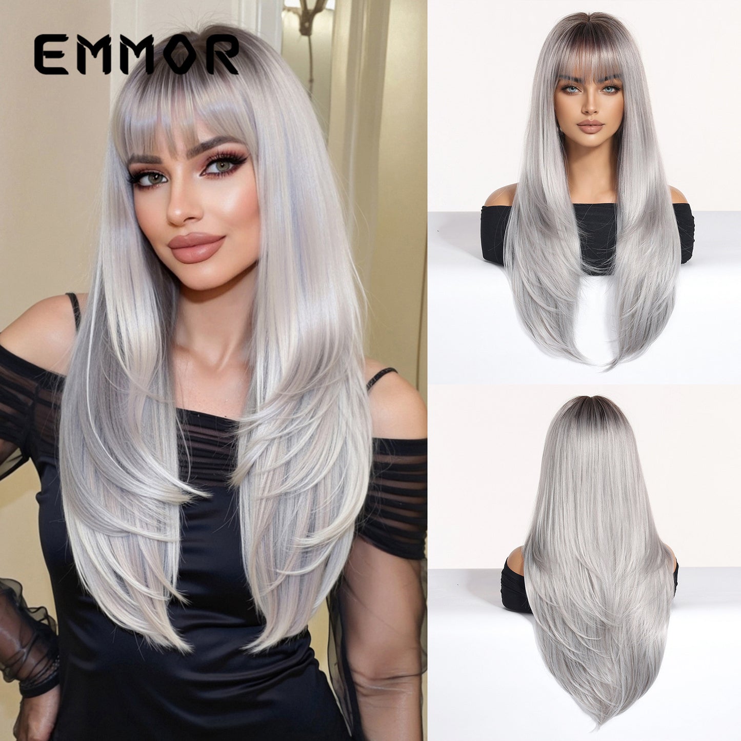Bangs High Level Gradient Gold Hair Long Straight Wig