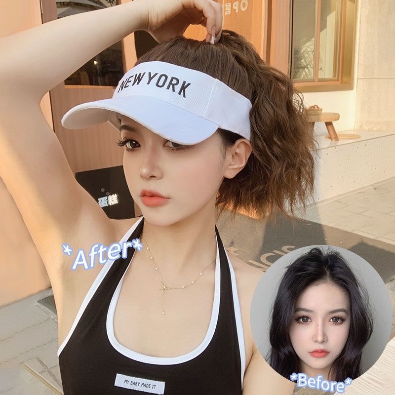 Hat Integrated Female Sun Ponytail With Cap Shape Wig Short Curly Hair