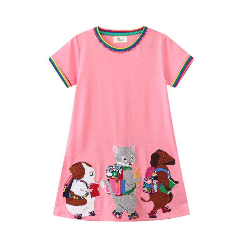Children's Summer Clothing Embroidered Knitted Plaid Princess Children's Dress