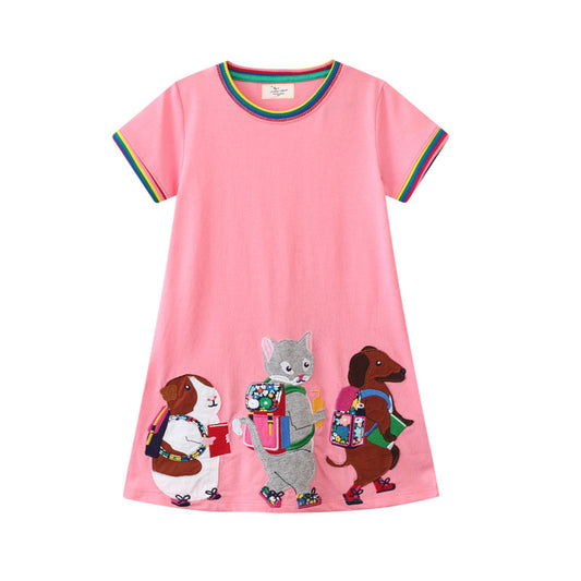 Children's Summer Clothing Embroidered Knitted Plaid Princess Children's Dress